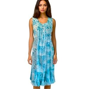 Noi Blue Print Sleeveless Dress with Ruffle Hem Large